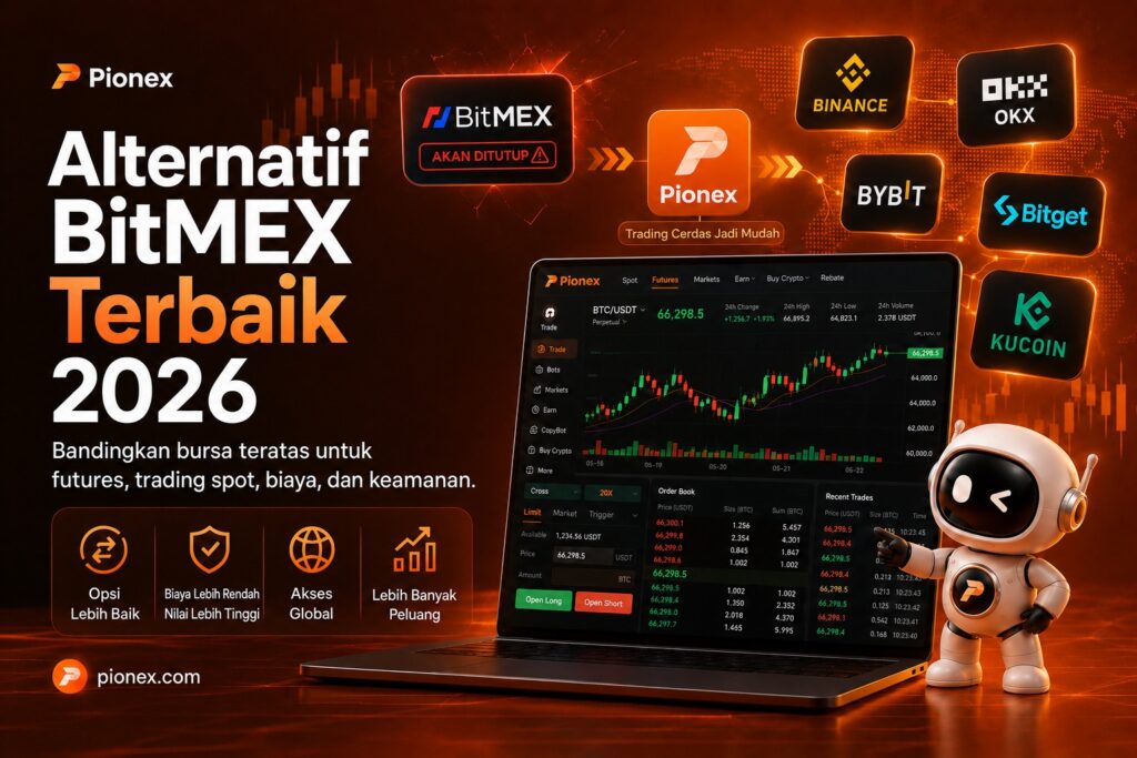 Grafik perbandingan yang menampilkan Pionex bersama BitMEX, Binance, OKX, Bybit, Bitget, dan KuCoin.