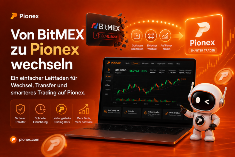 Anleitung für den Wechsel von BitMEX zu Pionex mit Übertragung, Kontoeinrichtung und Trading-Tools.