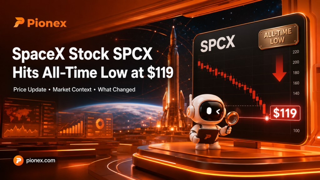 SPCX SpaceX stock decline and Pionex perpetual futures price chart