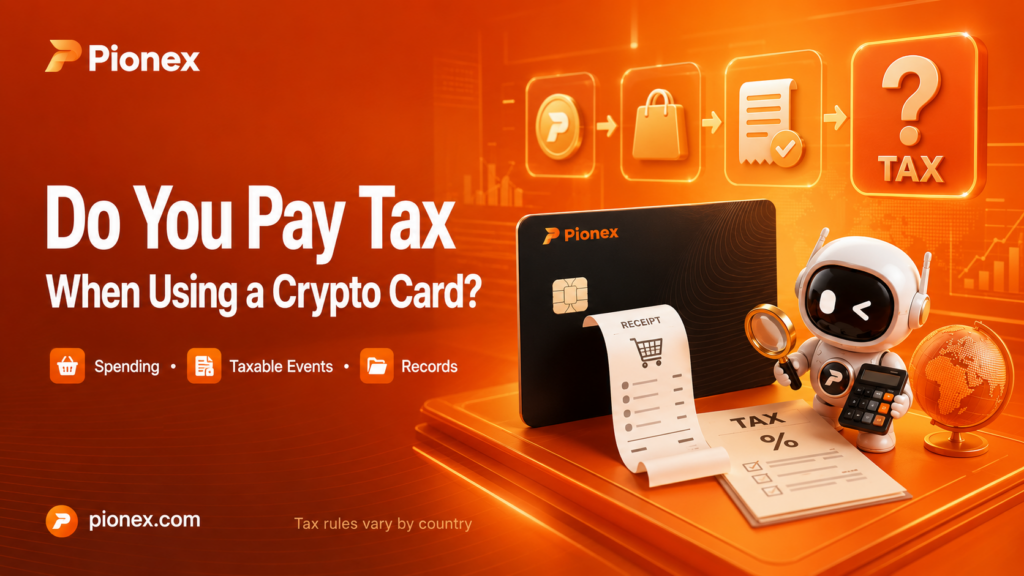 Pionex crypto card tax guide showing spending, taxable events, and recordkeeping