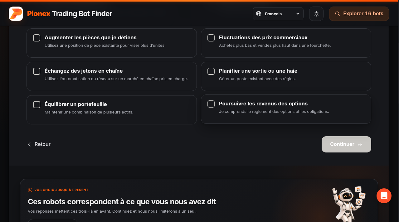 Choix d'objectif du Pionex Trading Bot Finder pour les oscillations de prix et l'achat échelonné
