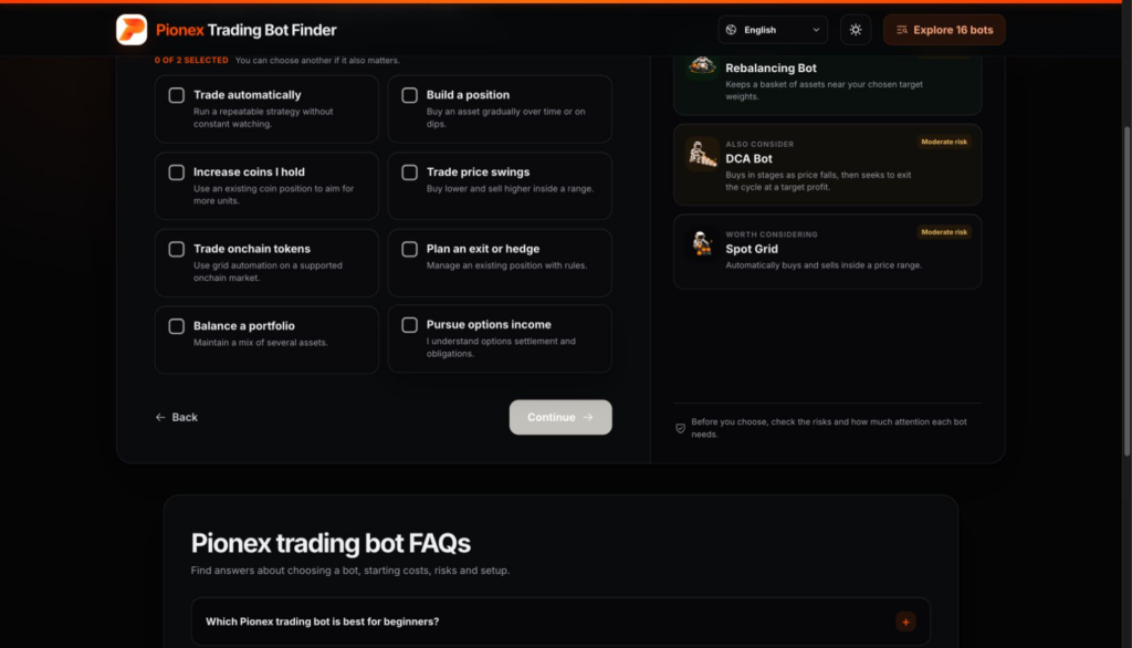 The second question lets users choose up to two goals. The shortlist changes as the answers are added.