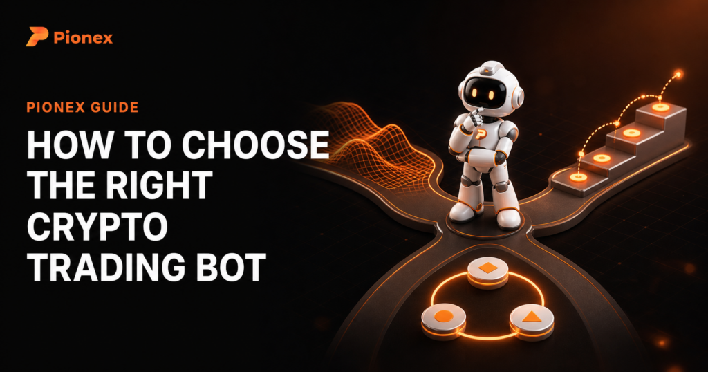 Pionex Trading Bot Finder comparing crypto trading bots by experience, goal, market view and risk