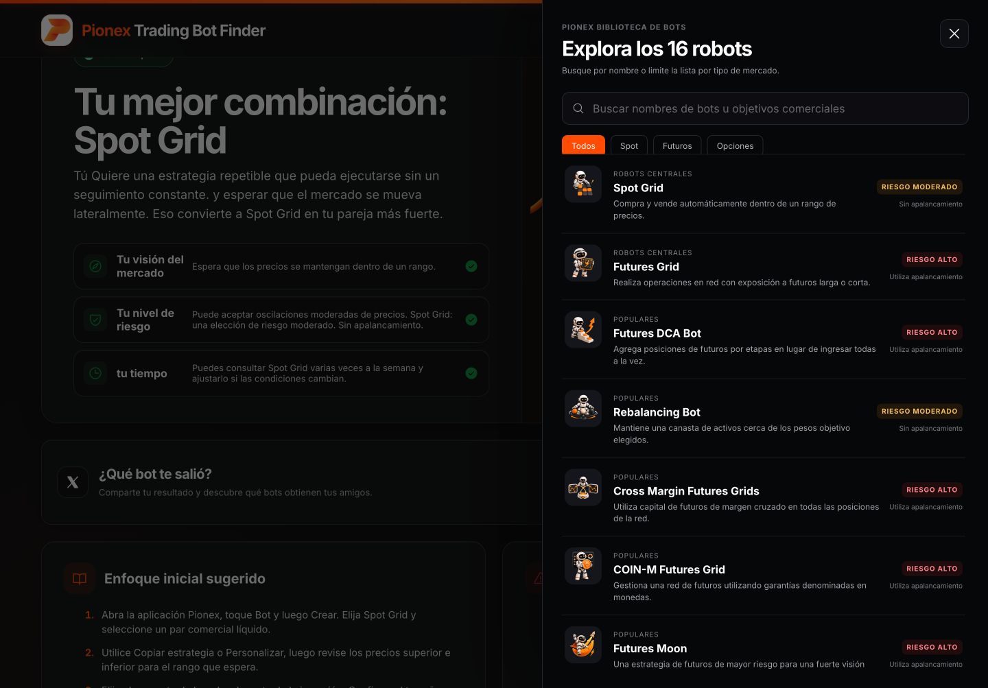 Catálogo en español para comparar 16 bots