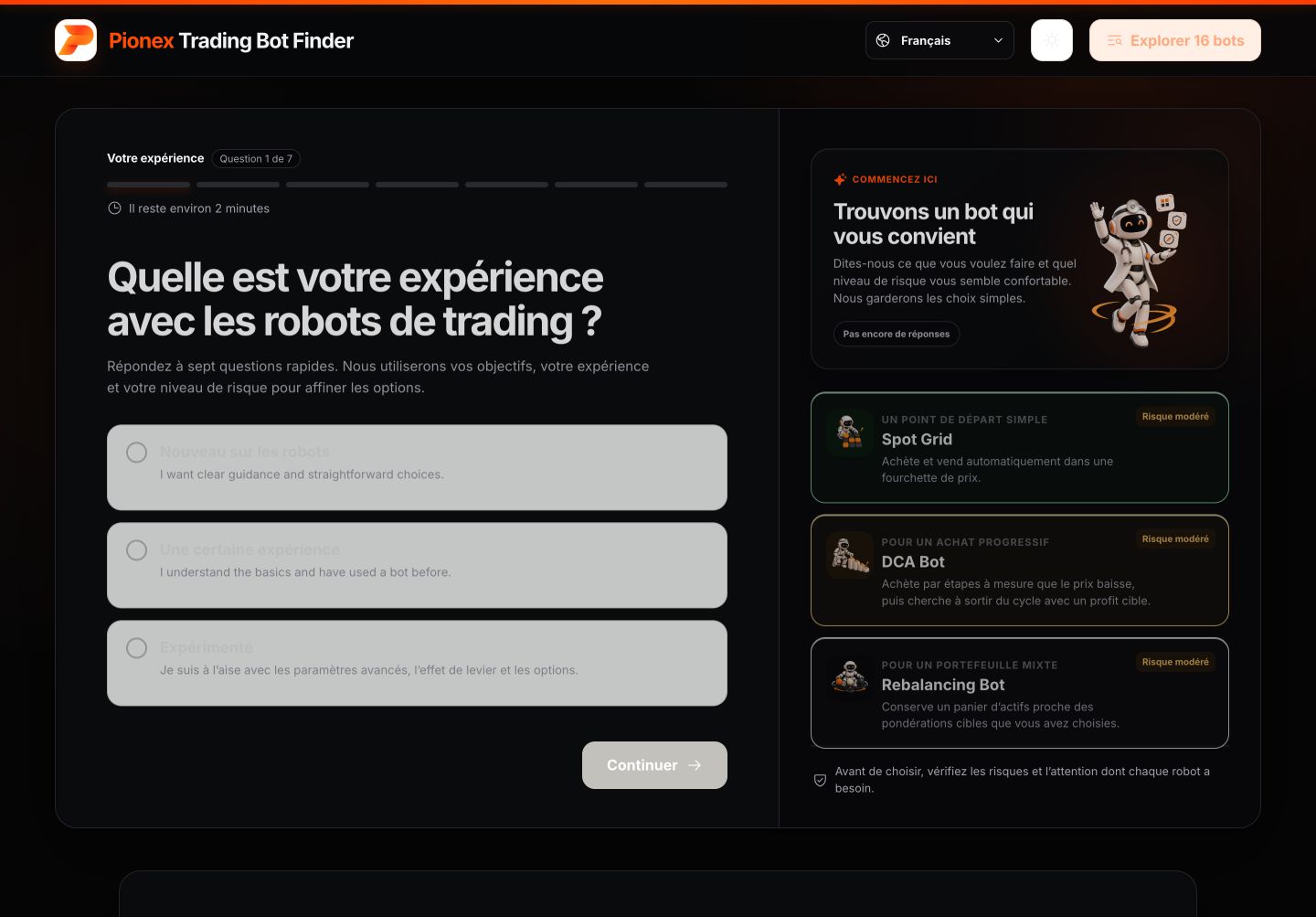 Pionex Trading Bot Finder en français pour choisir son expérience