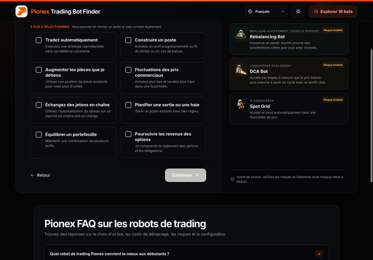 Pionex Trading Bot Finder en français pour choisir ses objectifs