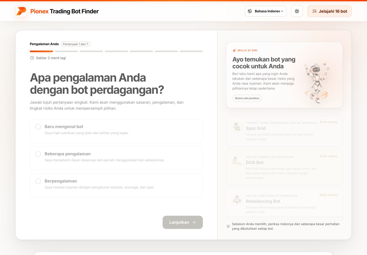 Pionex Trading Bot Finder bahasa Indonesia memilih pengalaman