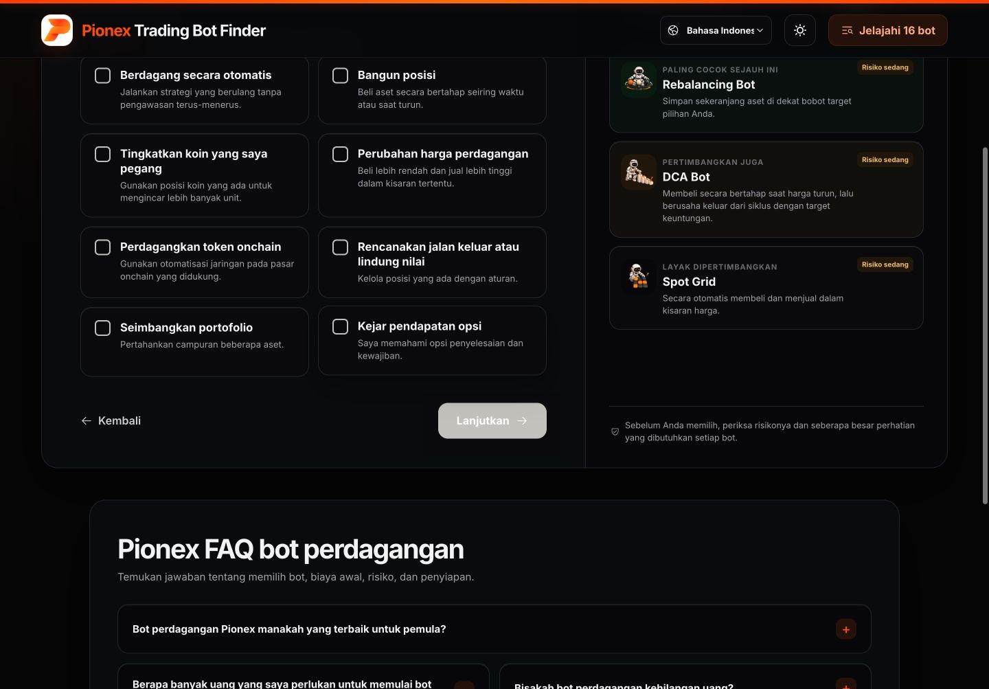 Pionex Trading Bot Finder bahasa Indonesia memilih tujuan