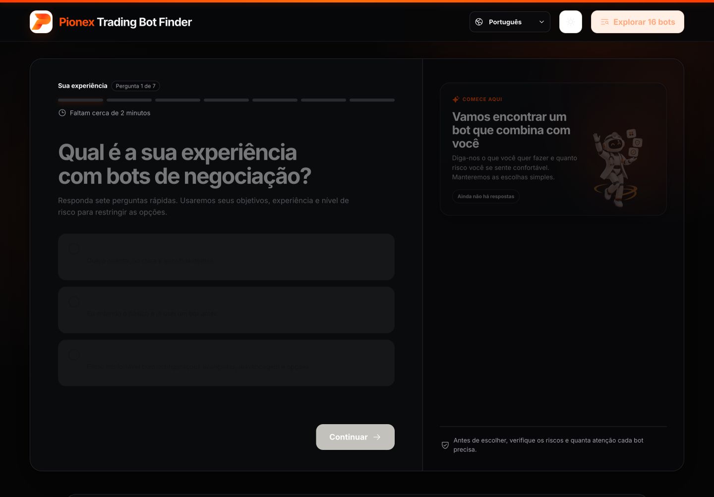 Pionex Trading Bot Finder em português para escolher experiência