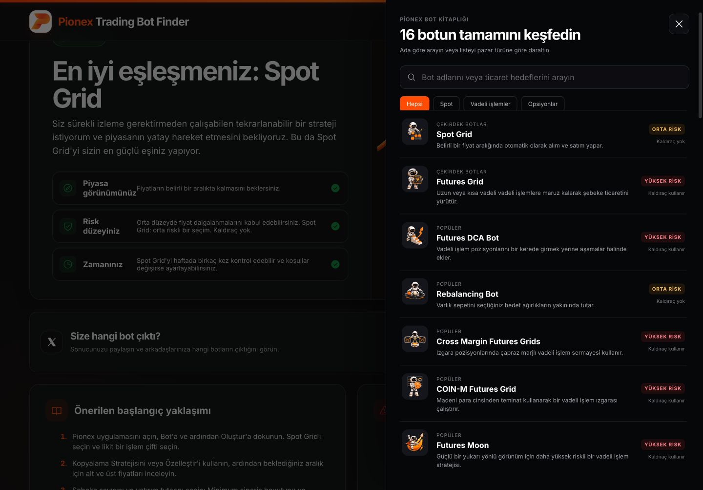 Türkçe 16 bot karşılaştırma kataloğu