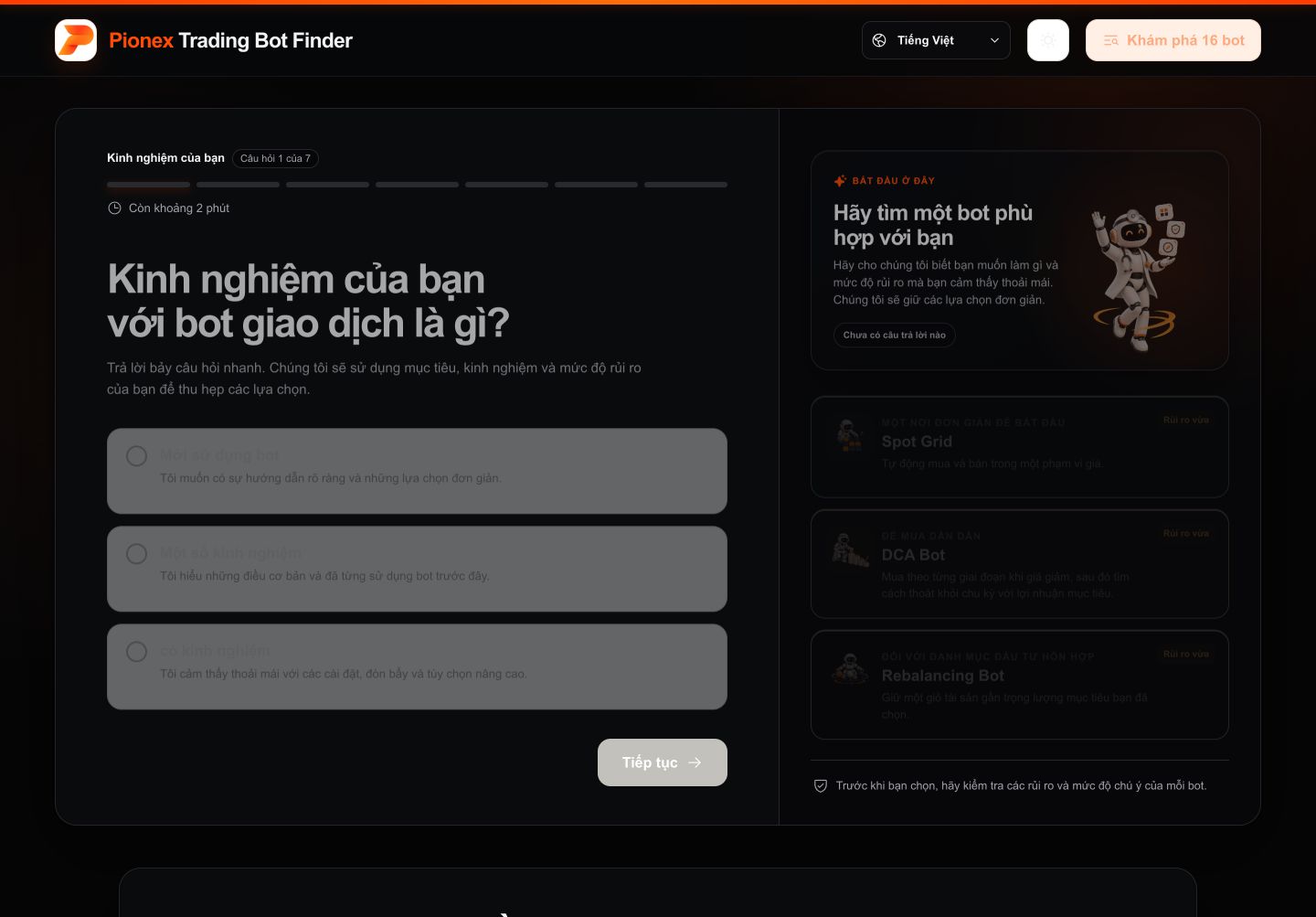 Pionex Trading Bot Finder tiếng Việt chọn kinh nghiệm
