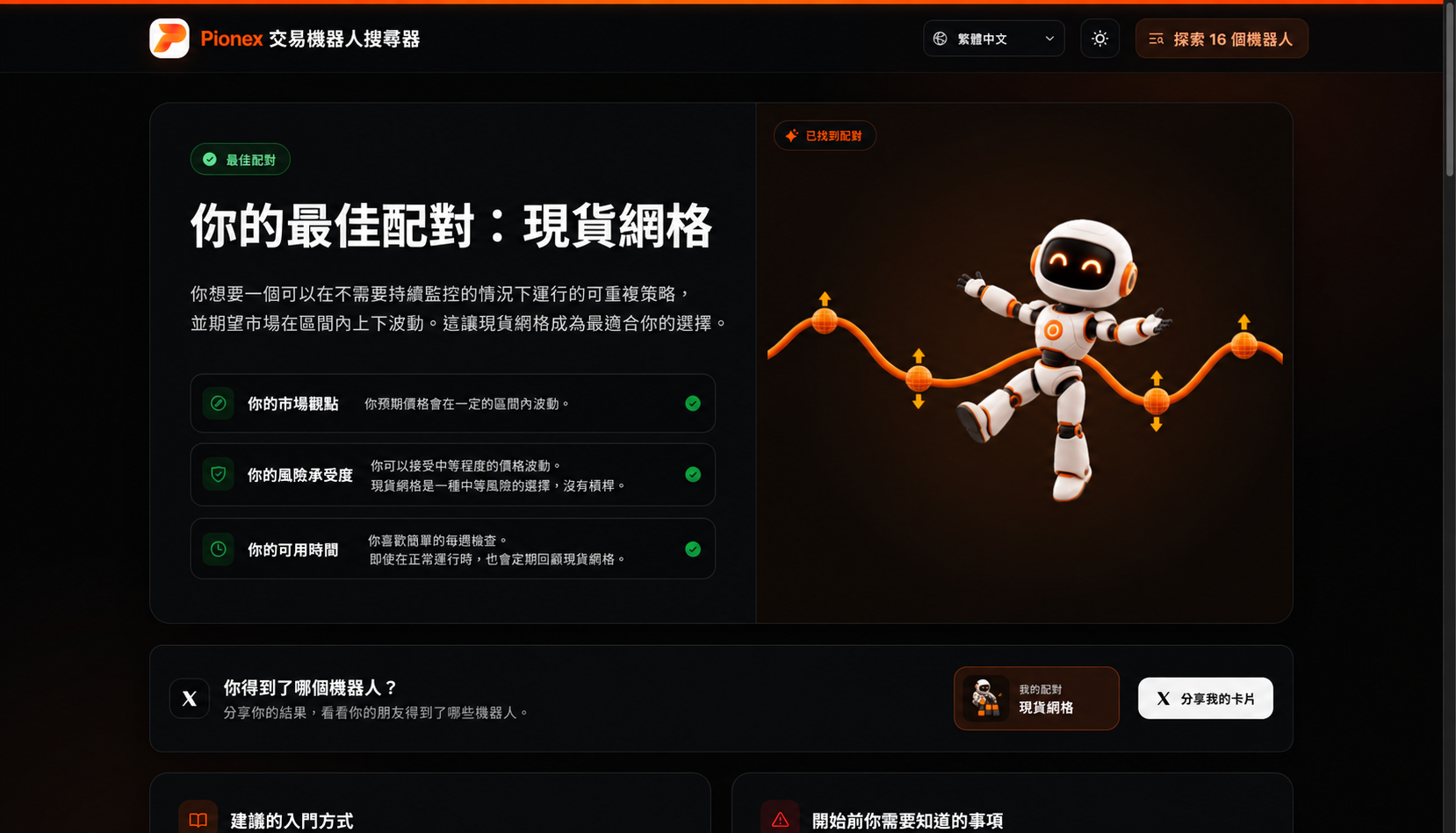 Pionex 交易機器人查找器推薦現貨網格。