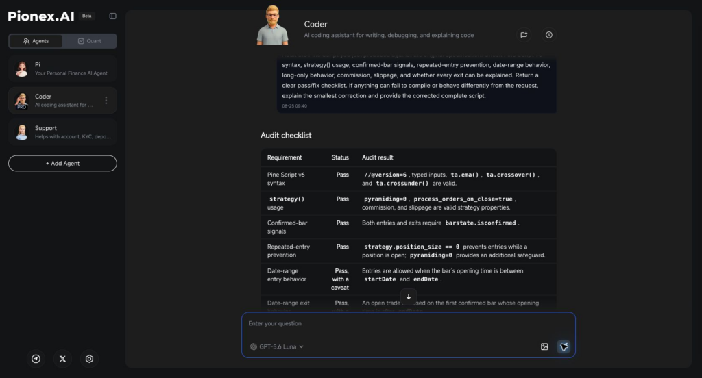 Pionex.AI Coder auditchecklist voor een Pine Script-strategie