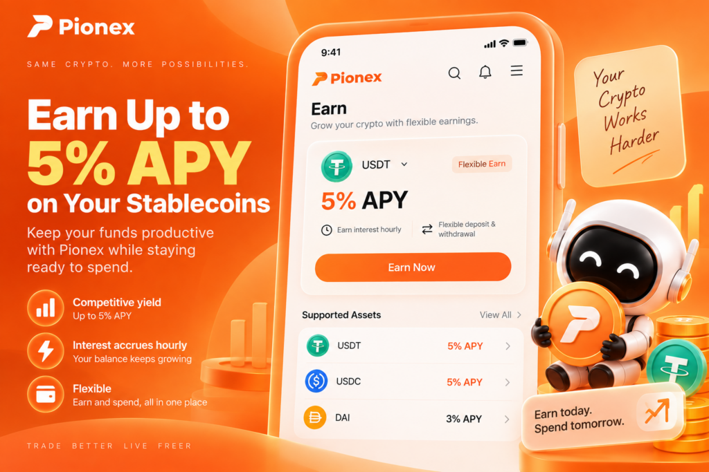 Pionex Earn showing up to 5% APY on supported stablecoins