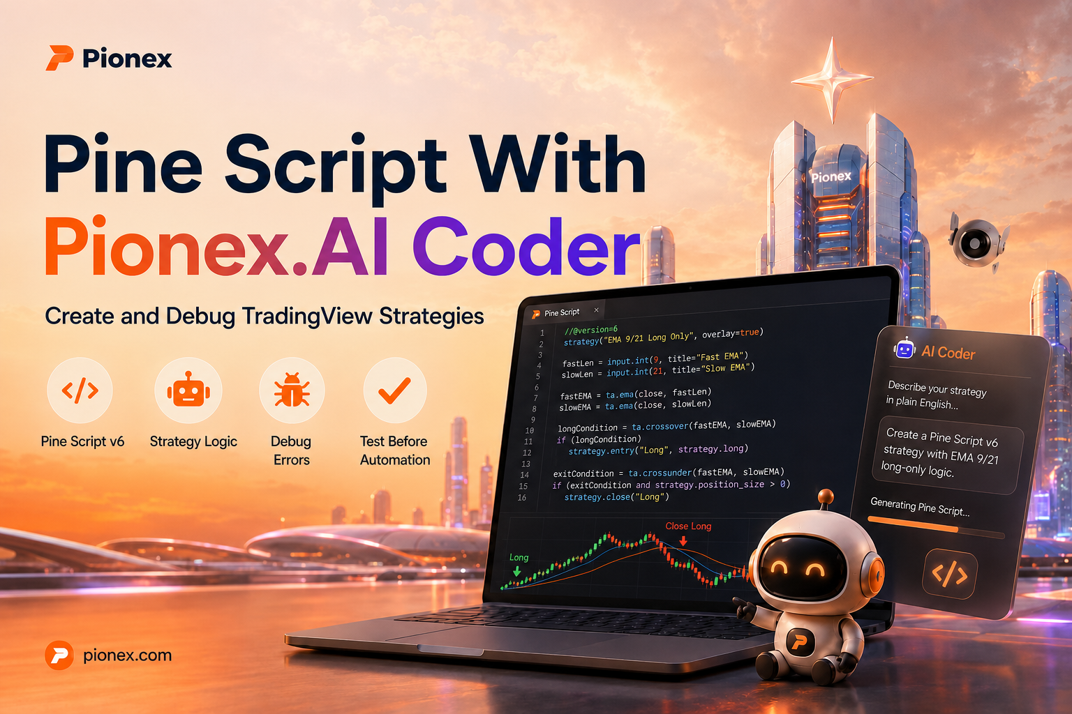 Pine Script with Pionex.AI Coder guide for creating and debugging TradingView strategies