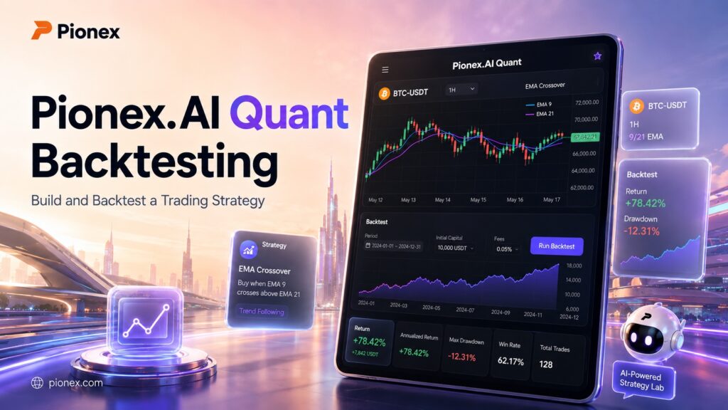 Illustrative Pionex.AI Quant backtesting concept, not an actual interface screenshot or verified result