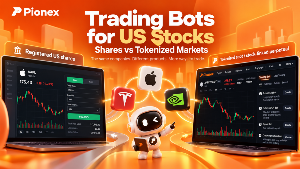 Trading bots for US stocks, tokenized shares and stock-linked perpetuals