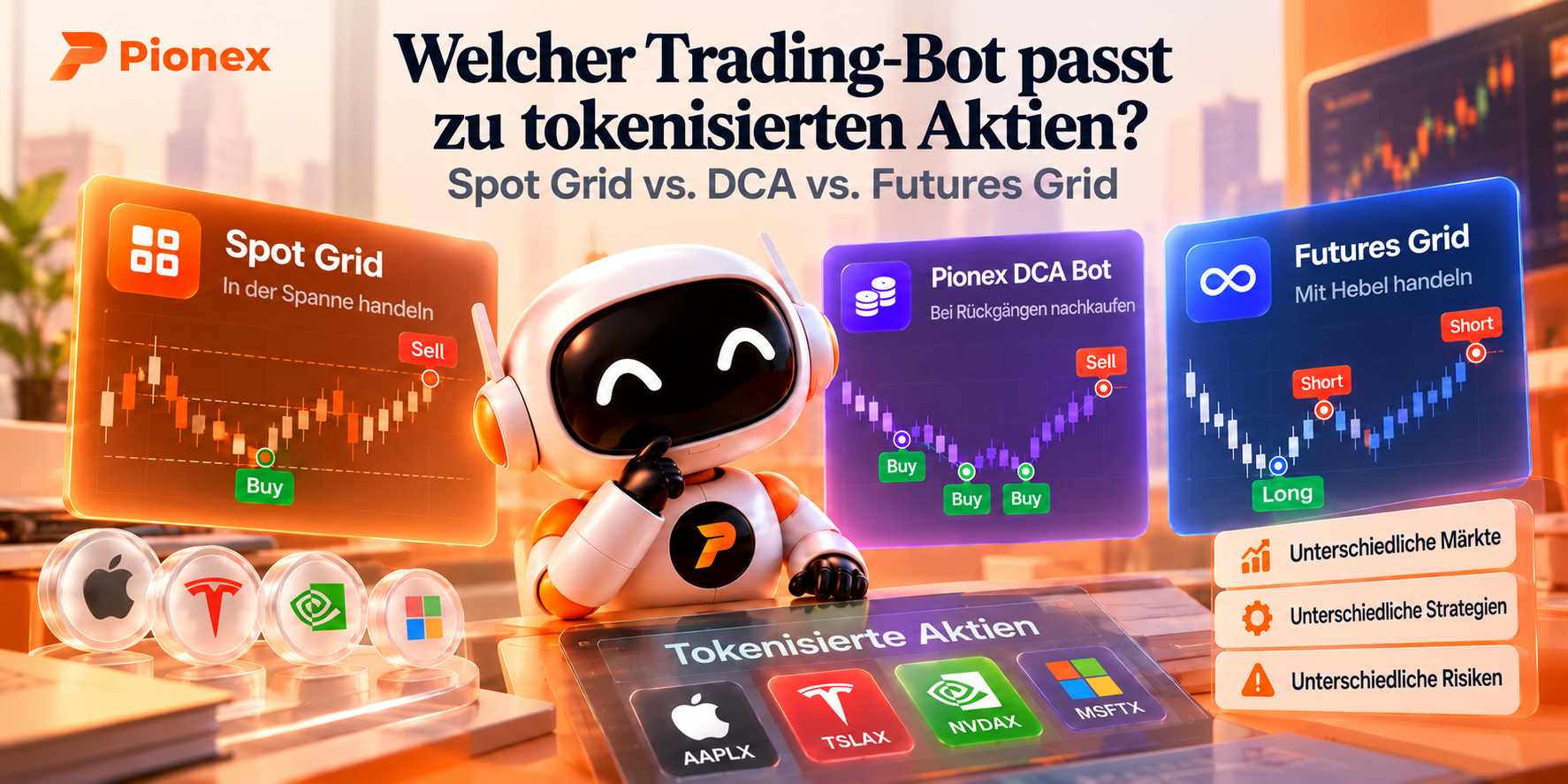 Trading-Bots für tokenisierte Aktien im Vergleich: Spot Grid, Pionex DCA und Futures Grid