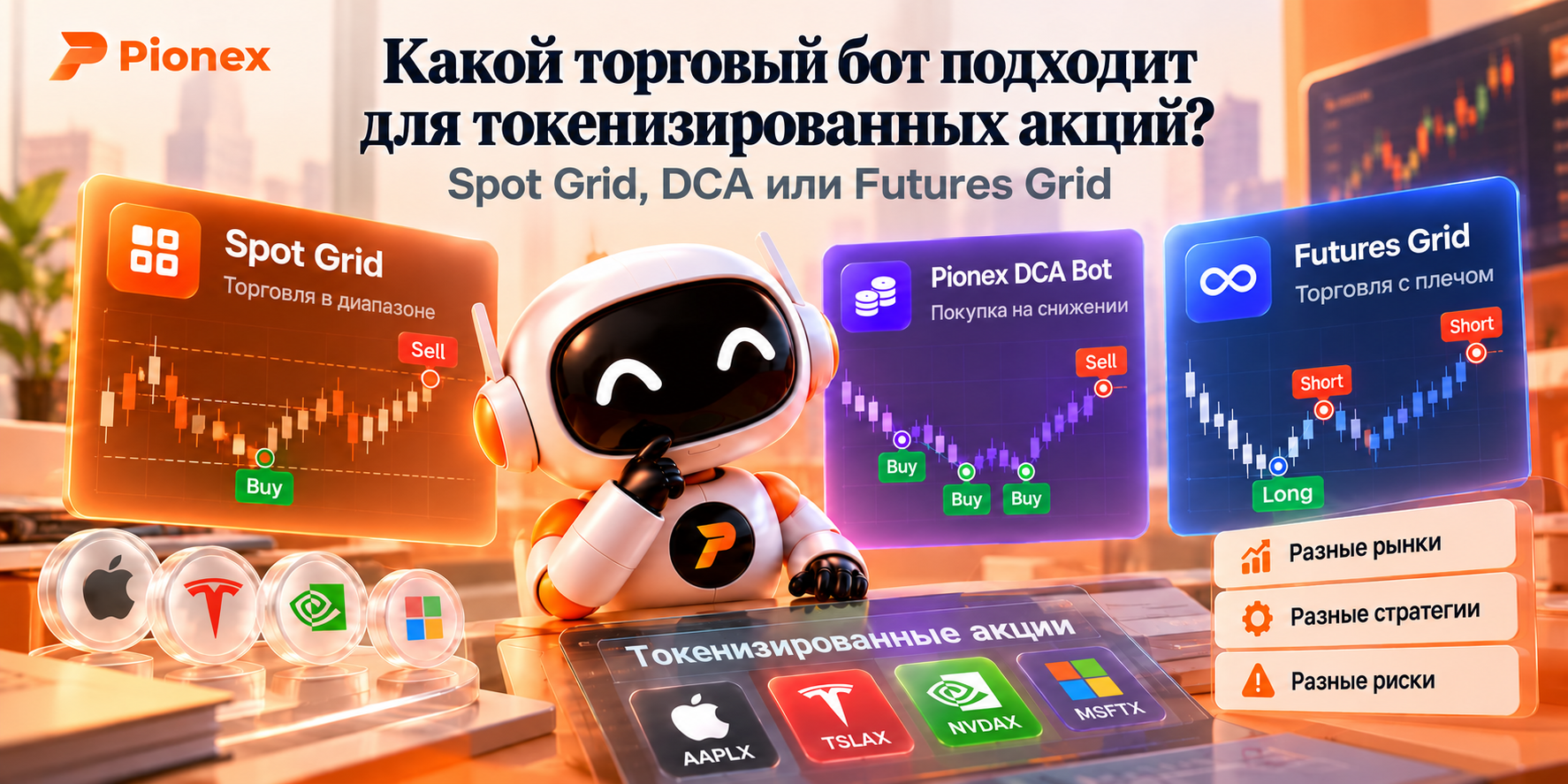 Сравнение ботов для токенизированных акций: Spot Grid, Pionex DCA и Futures Grid