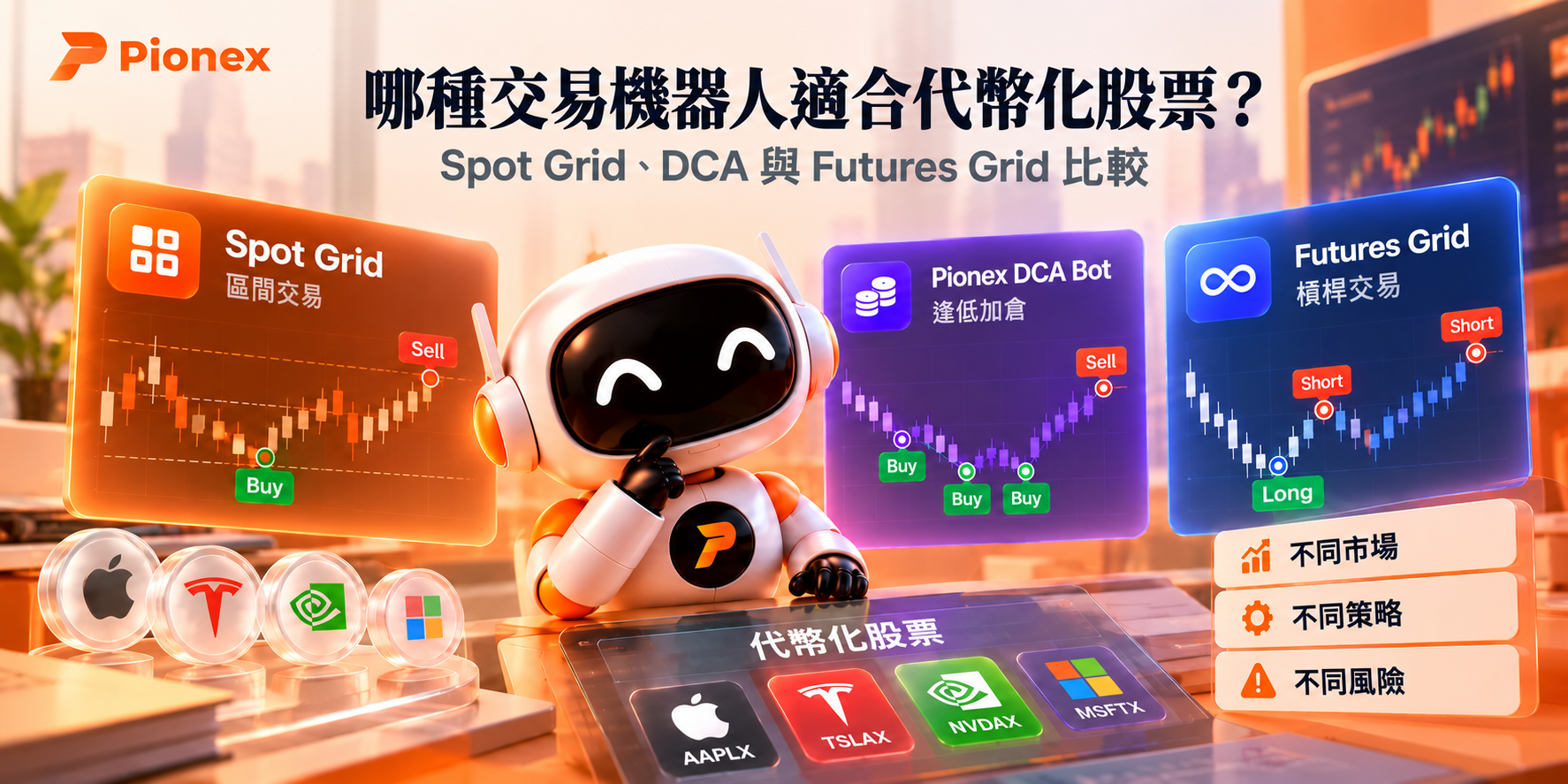 代幣化股票交易機器人比較：Spot Grid、Pionex DCA 與 Futures Grid