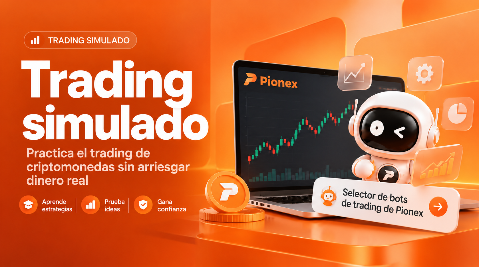 Trading simulado para principiantes con gráfico de Pionex y selector de bots